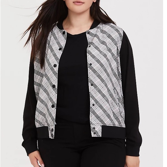 torrid Jackets & Blazers - Black Plaid Twill Bomber Jacket